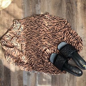 Wild Fable: brown zebra print crop top with shearing.